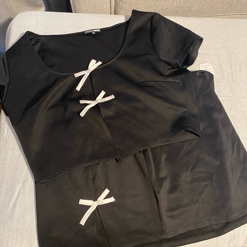 Fashion Nova Black Two Piece BowTop & Skirt Set